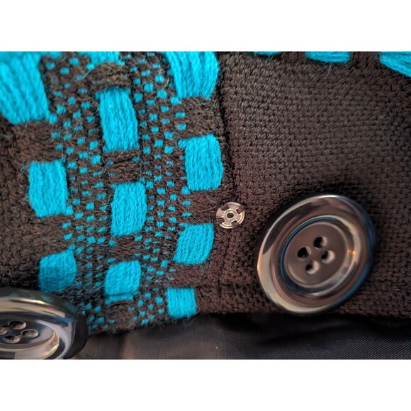 Eccoci Wool/Cashmere Jacket Womens 10 Turquoise Black Plaid Double Breasted Chic - Picture 10 of 13